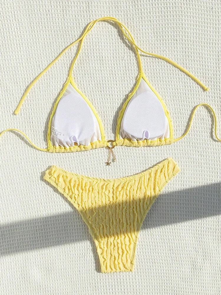 Bikini 2 Pièces Volanté Halter ZerZerOne – Maillot de Bain Femme Été Plage, Tailles S-XL Soldes-ShopOnline