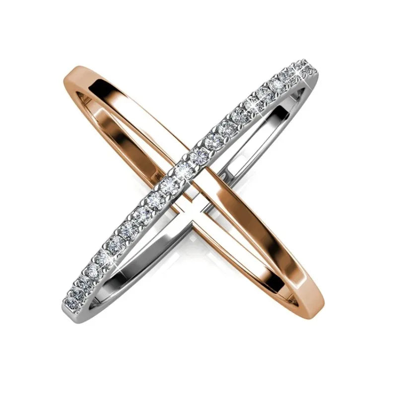 Daisini – Bague Bicolore Argent 925 & Or Blanc 18K | 22 Cristaux Swarovski, Ligne Croisée, Mariage & Soirée Soldes-ShopOnline