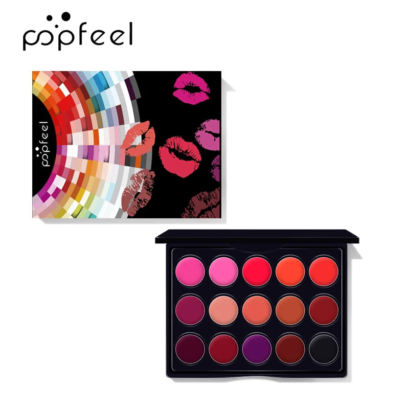 Palette 15 Rouges à Lèvres Mats POPFEEL – Longue Tenue, Haute Pigmentation, Mini Soldes-ShopOnline