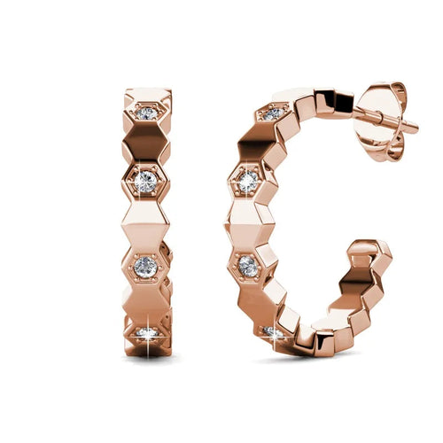 Boucles d’Oreilles Daisini Hexagone – Or Rose & 16 Cristaux Swarovski Soldes-ShopOnline