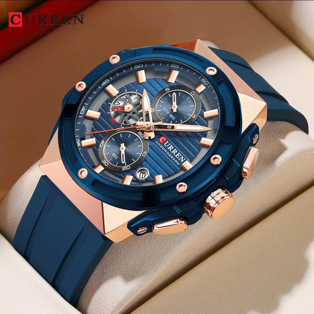 Curren 8462 Montre pour hommes à cadran à rayures en acier de luxe Multifonctionnelle étanche Chronographe lumineux Calendrier Montres pour hommes à Prix Attractif - Soldes-ShopOnline