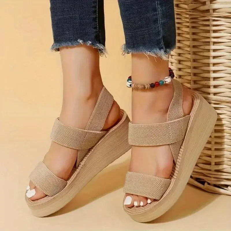 1 paire de sandales compensées minimalistes pour femmes à bout ouvert Sandales décontractées à plateforme à semelle épaisse Sandales à bride de cheville Couleur unie pour Femmes à prix attractif - Soldes-ShopOnline