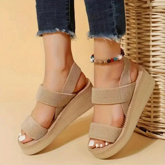 1 paire de sandales compensées minimalistes pour femmes à bout ouvert Sandales décontractées à plateforme à semelle épaisse Sandales à bride de cheville Couleur unie pour Femmes à prix attractif - Soldes-ShopOnline