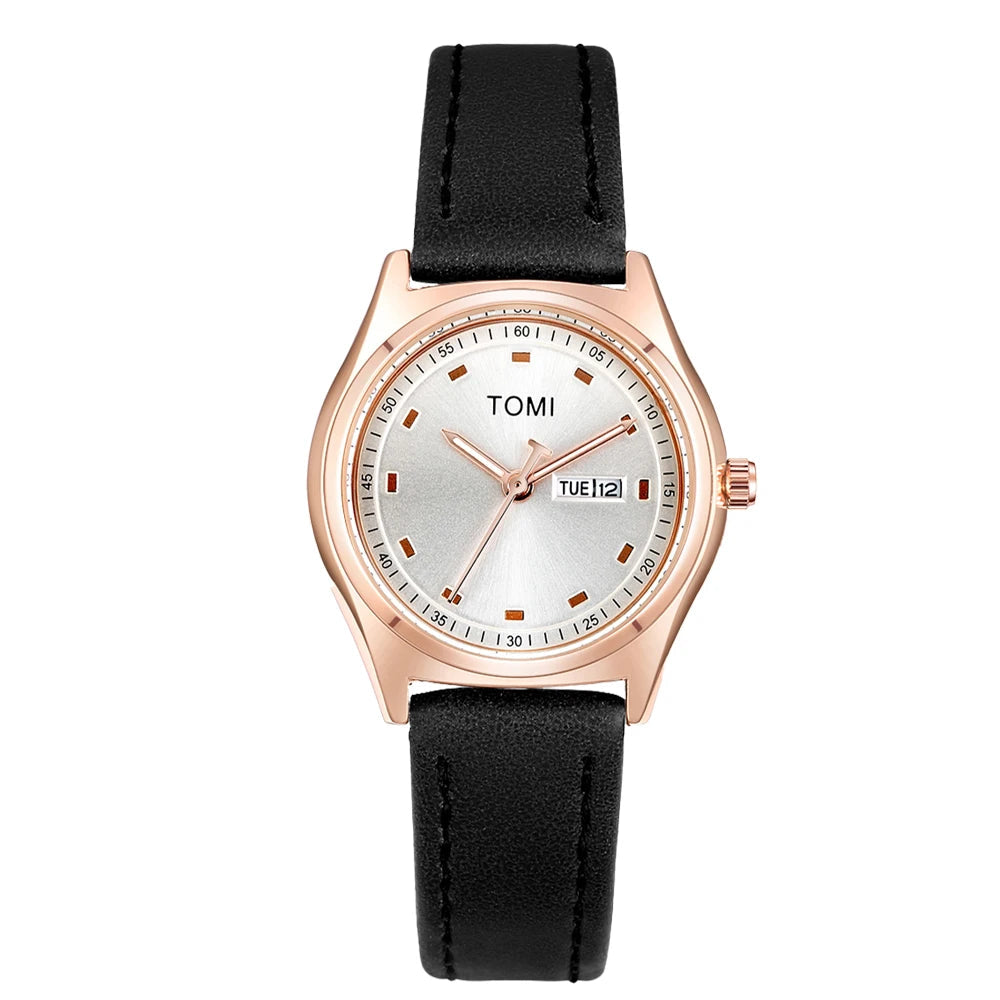 TOMI – Montre Quartz Femme Luxe & Fashion | Cadran 31mm, Bracelet Cuir, Calendrier & Jour, Cadeau Chic Soldes-ShopOnline