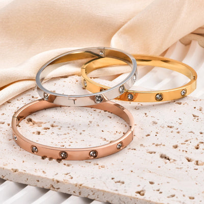Bracelet Femme Zircon 6mm Acier Inoxydable - Jonc Ouvrant Brillant Soldes-ShopOnline