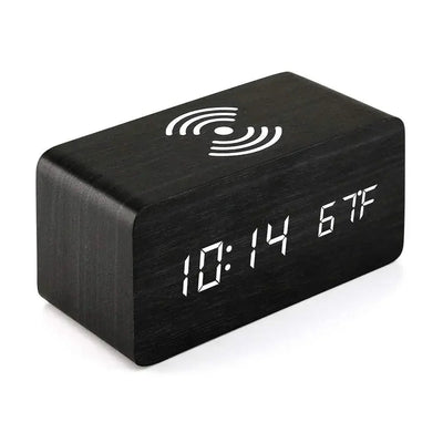 Wooden Digital Alarm Clock with Wireless Charging, LED Clock with Time, Date,Temperature, Desk Clocks for Office,Bedside Clock Soldes-ShopOnline
