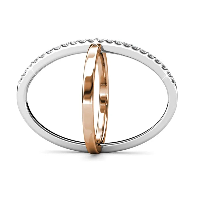 Daisini – Bague Bicolore Argent 925 & Or Blanc 18K | 22 Cristaux Swarovski, Ligne Croisée, Mariage & Soirée Soldes-ShopOnline