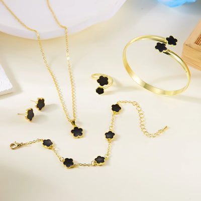 Set 5 Bijoux Femme Fleurs Prunier Émaillées - Bracelets Collier Boucles Soldes-ShopOnline