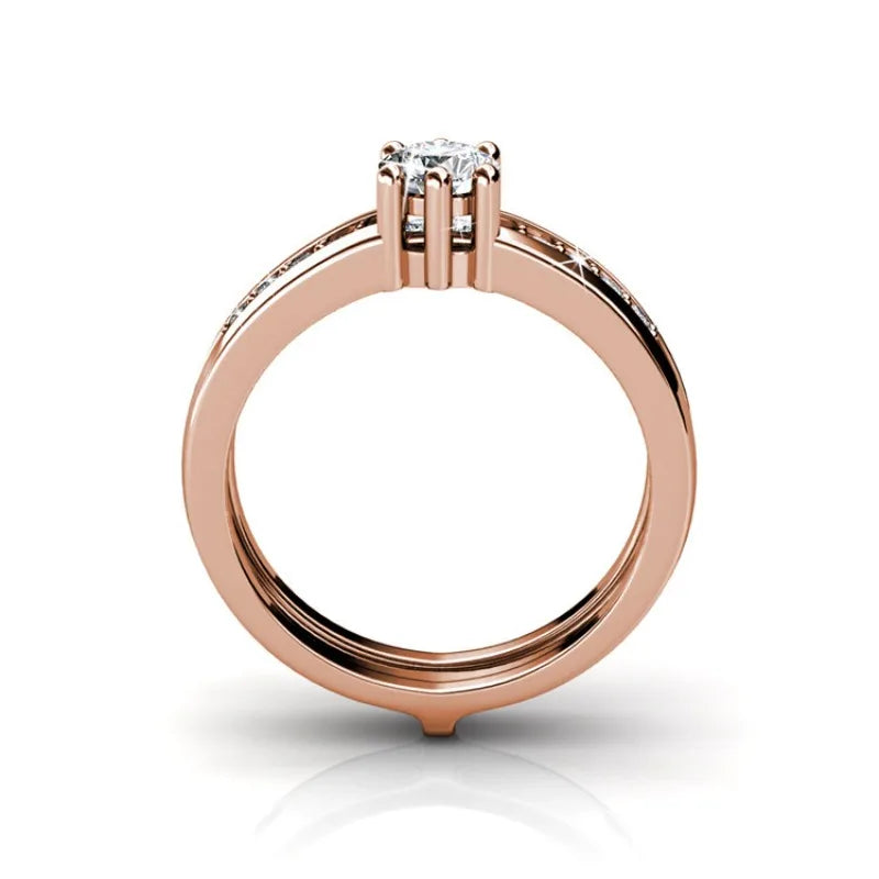 Daisini – Bague 2-en-1 Double Rang Or Rose Cristaux Swarovski | Laiton Plaqué, Fiançailles & Mariage, Saint-Valentin Soldes-ShopOnline