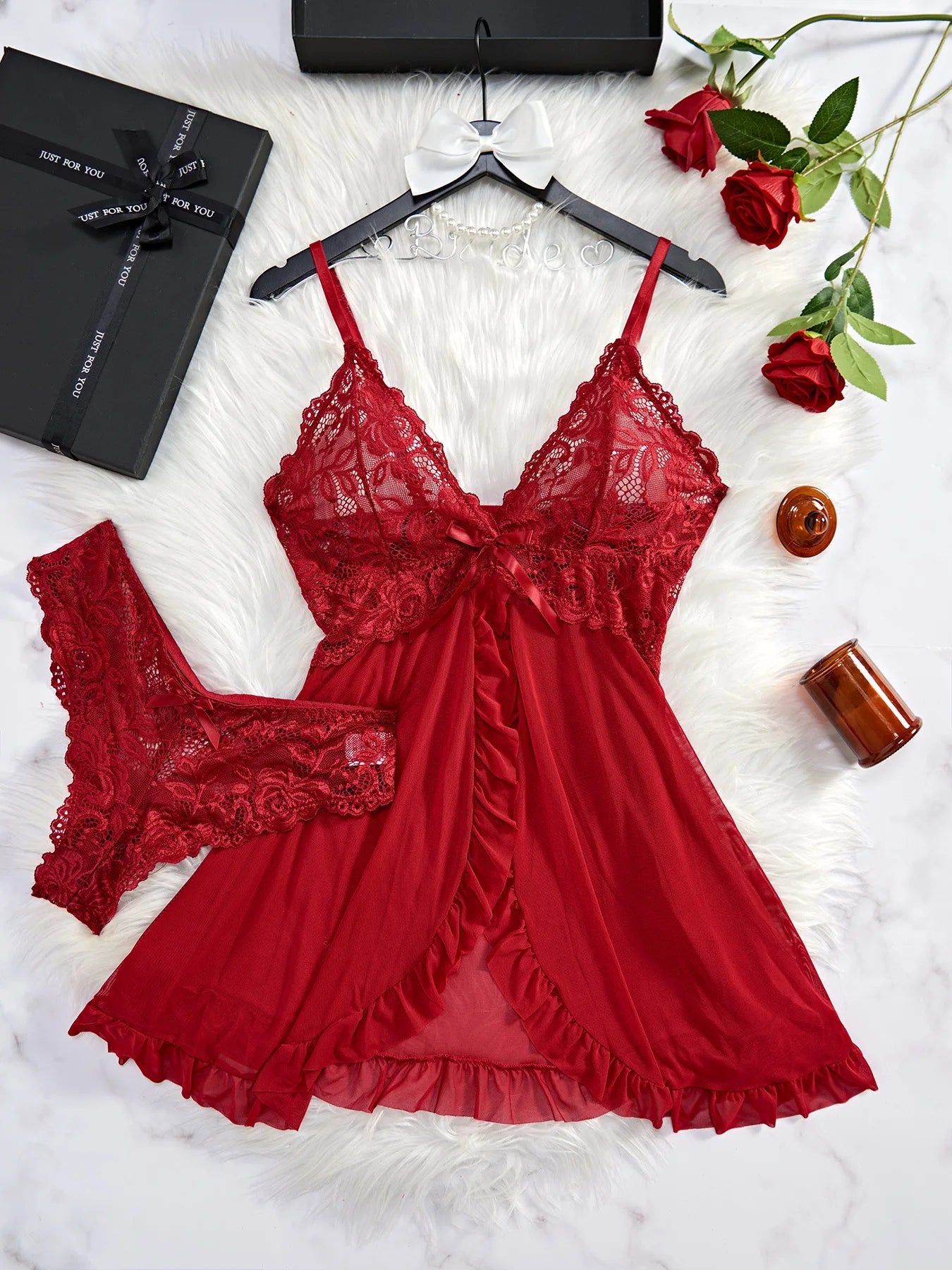 Sexy Lingerie Set Women Erotic Bra Nightdress Sexy Lace Sleepwear Solid Slim Soft Dresses V Neck Full Slip Sleepwear & Dresses Soldes-ShopOnline