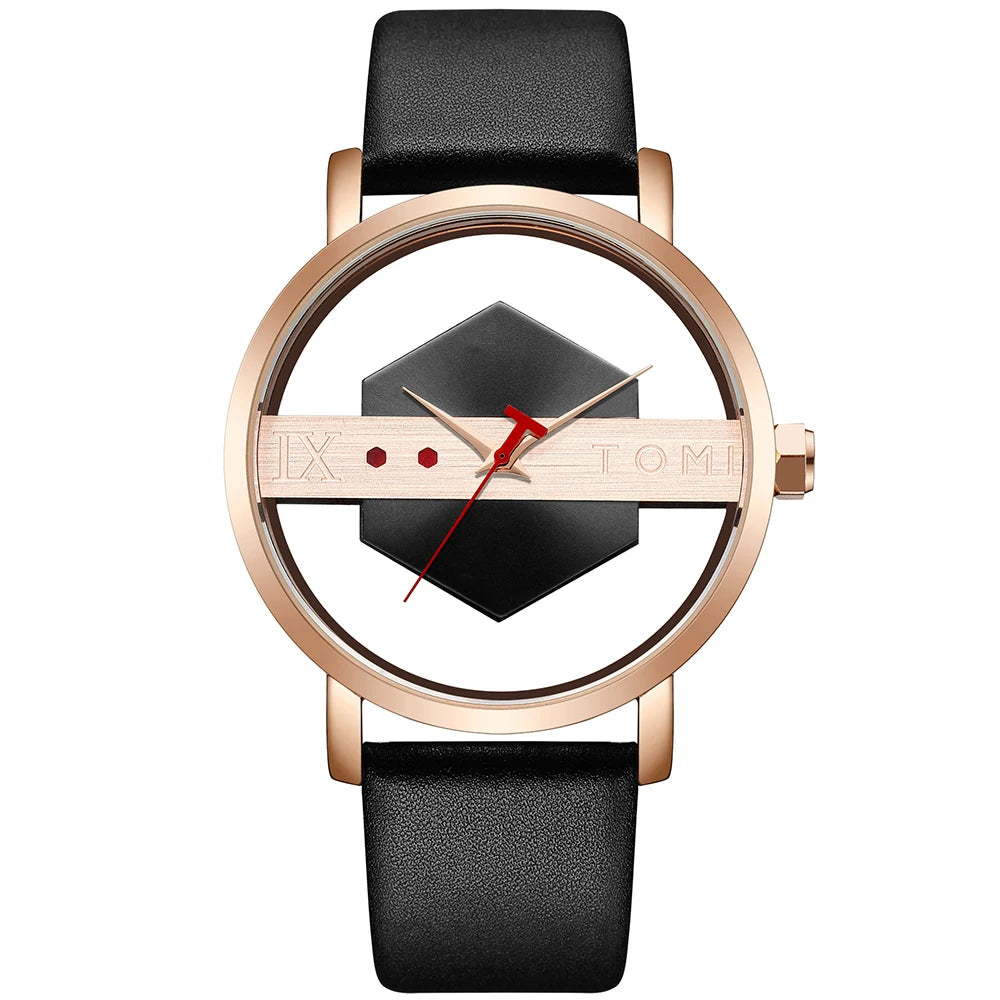 Montre Quartz Homme Squelette Bracelet Cuir | Résistante Chocs & Eau 3 Bar, Verre Hardlex, Style Business Casual Soldes-ShopOnline
