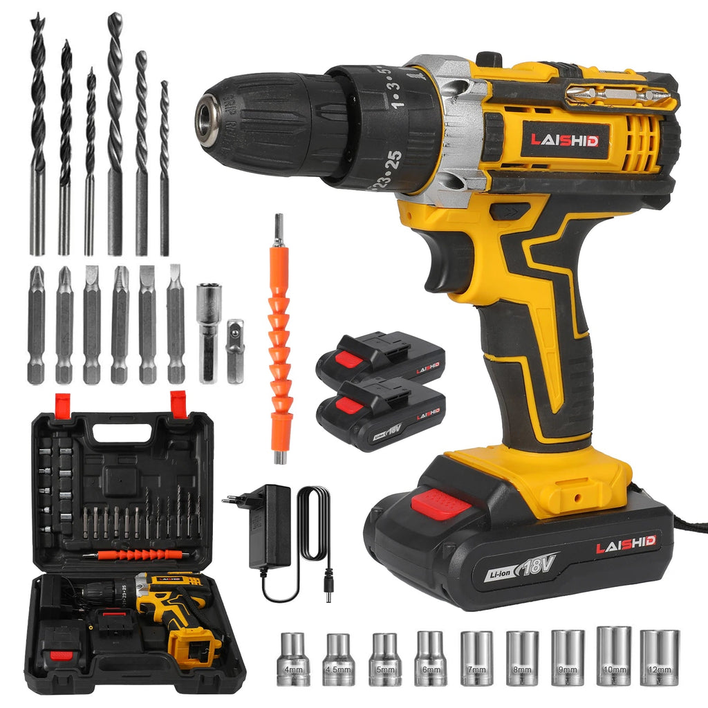 Perceuse Visseuse Sans Fil 45Nm 18V Moteur Brushless | 2 Vitesses, 2 Batteries Li-Ion, Coffret 23 Accessoires, DIY & Chantier Soldes-ShopOnline