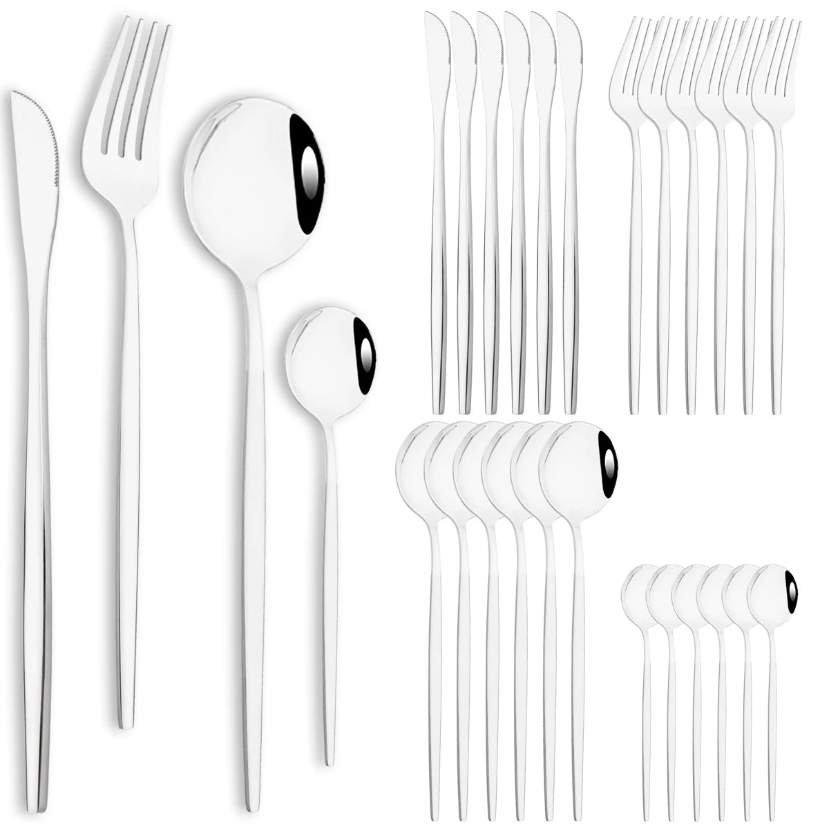 24pcs Stainless Steel Cutlery Set Knife Coffee Spoon Fork Dinnerware Set Mirror Durable Flatware Western Party Kitchen Tableware Soldes-ShopOnline