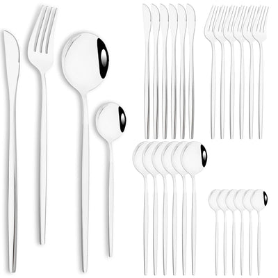 24pcs Stainless Steel Cutlery Set Knife Coffee Spoon Fork Dinnerware Set Mirror Durable Flatware Western Party Kitchen Tableware Soldes-ShopOnline