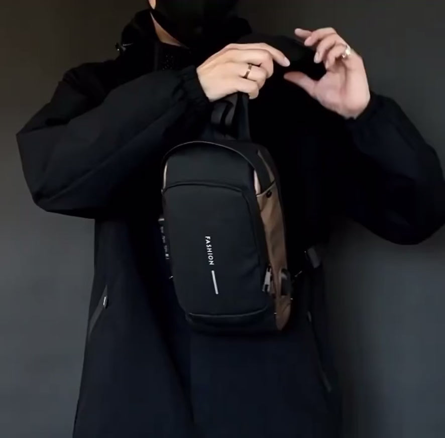 Sac Homme Antivol USB - Sac Poitrine Voyage Sport Moto Sécurisé
